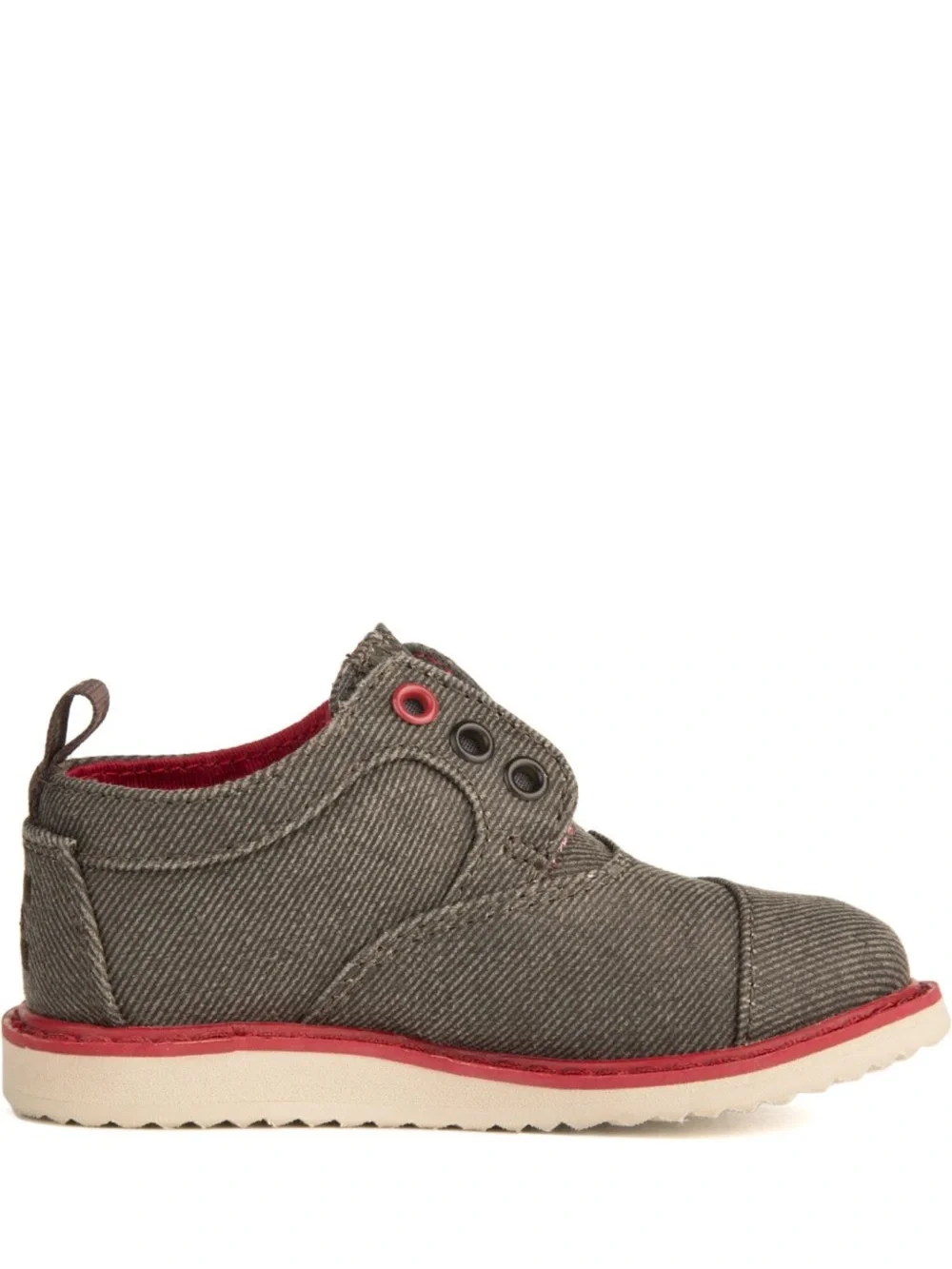 TOMS Kids Grey Canvas Brogue Shoes with Red Trim - Size 9